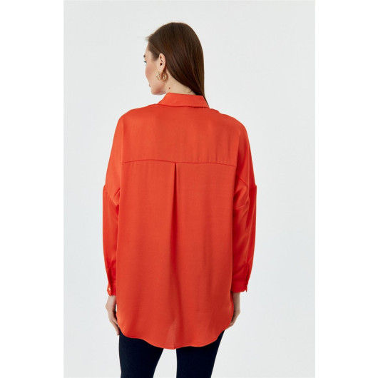 Oversize Satin Orange Women's Shirt