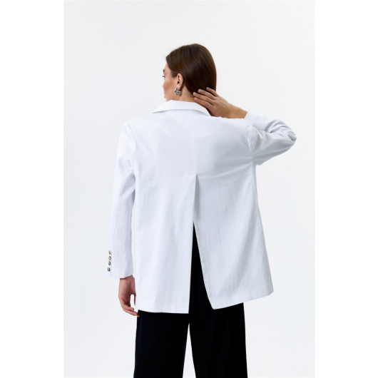 Oversize Back Slit White Women's Jacket