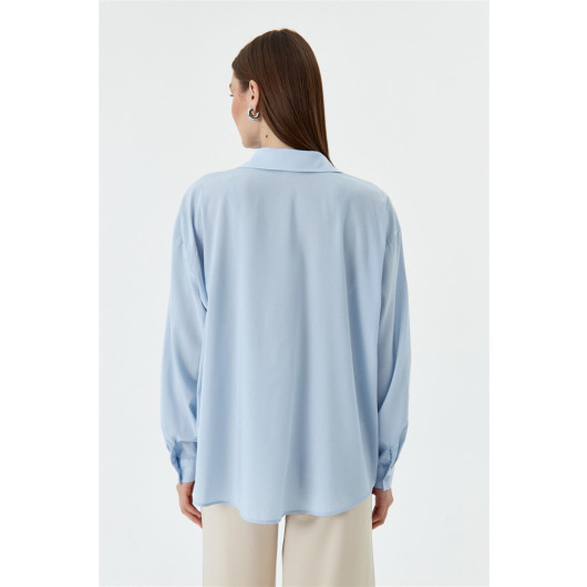 Oversize Long Sleeve Baby Blue Women's Shirt