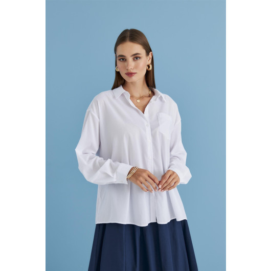 Oversize Long Sleeve White Women's Shirt