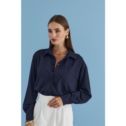 Oversize Long Sleeve Navy Blue Women's Shirt