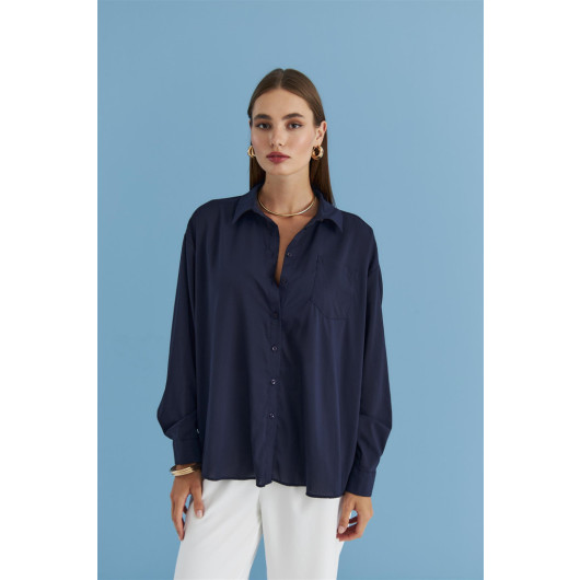 Oversize Long Sleeve Navy Blue Women's Shirt