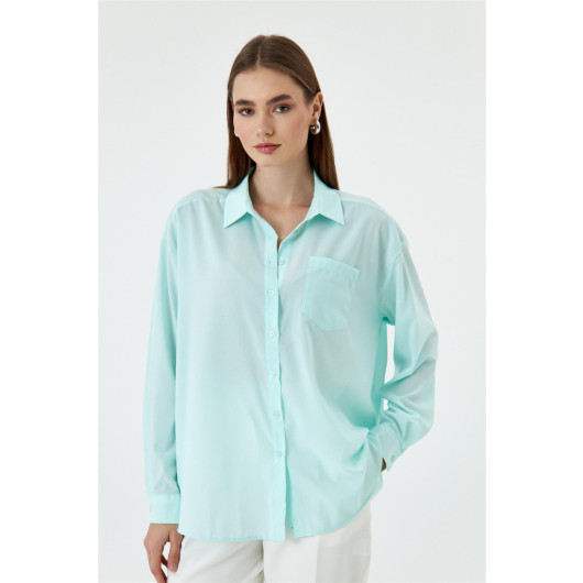 Oversize Long Sleeve Mint Green Women's Shirt