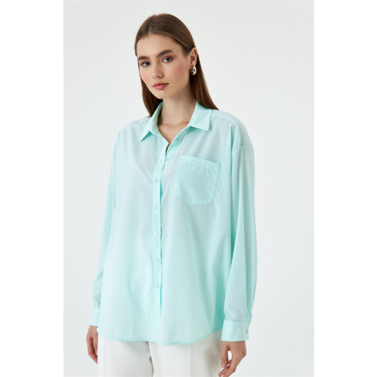 Oversize Long Sleeve Mint Green Women's Shirt