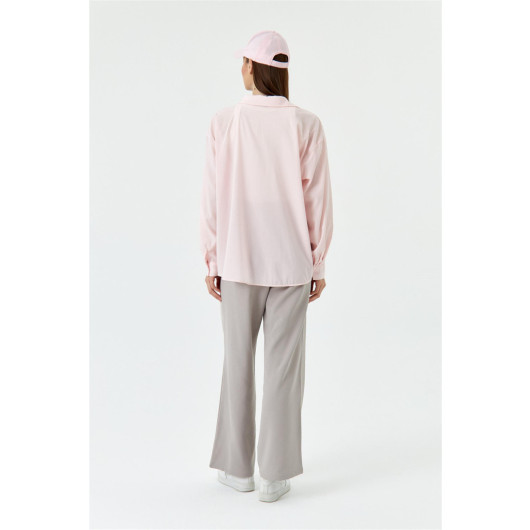 Oversize Long Sleeve Powder Pink Women's Shirt