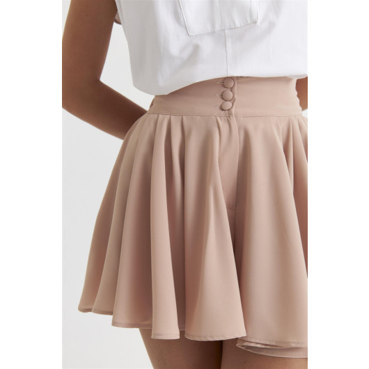 Pleat Detailed Powder Pink Short Skirt