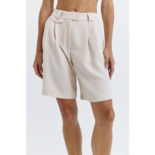 Pleated Bermuda Beige Women's Shorts