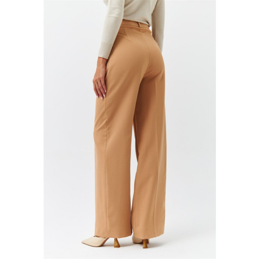Pleated Palazzo Camel Women's Trousers