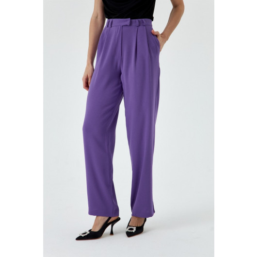 Pleated Palazzo Purple Women's Trousers