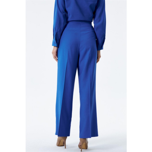 Pleated Palazzo Sax Blue Women's Trousers
