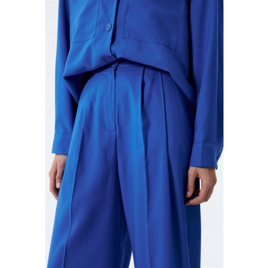 Pleated Palazzo Sax Blue Women's Trousers