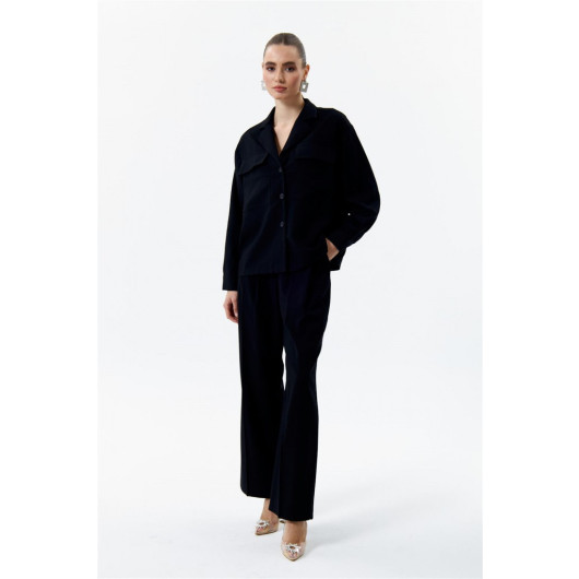Pleated Palazzo Black Women's Trousers