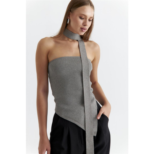 Strapless Knitwear Gray Women's Blouse