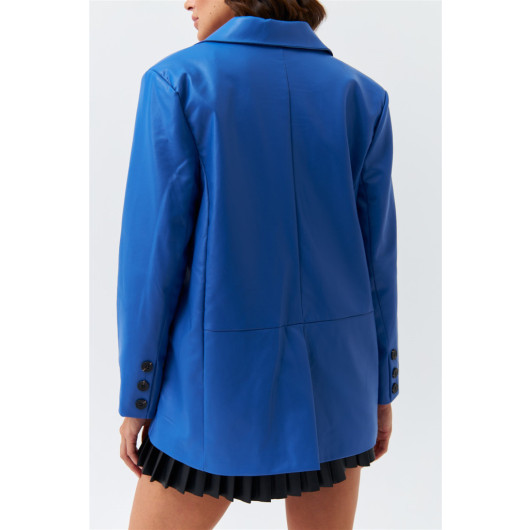 Faux Leather Blazer Saxe Blue Women's Jacket