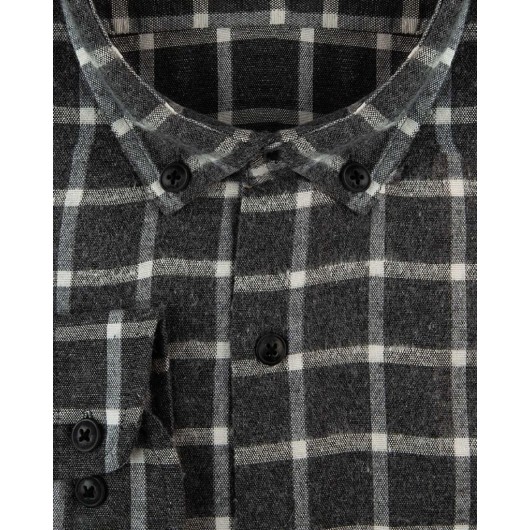 Süvari Gray Men's Plus Size Plaid Flannel Shirt