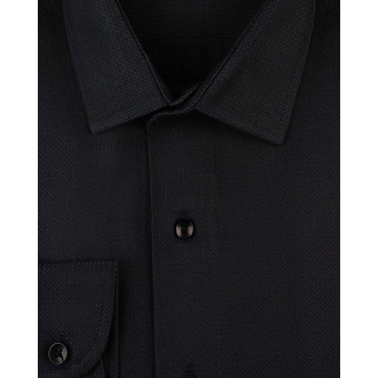 Süvari Wide Cut Dobby Black Shirt