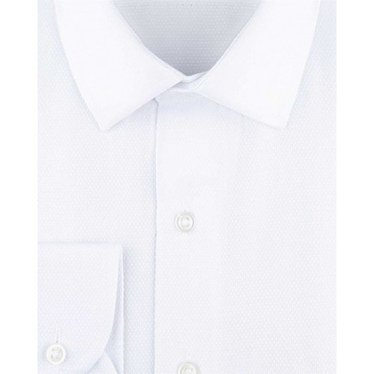 Süvari Wide Cut Dobby Long White Shirt