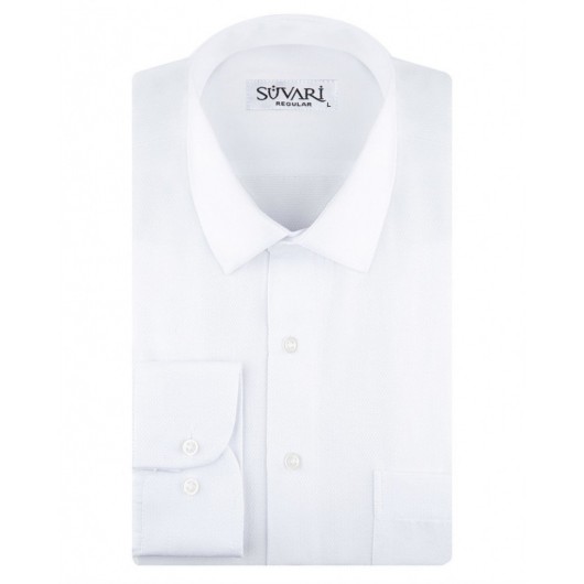 Süvari Wide Cut Dobby Long White Shirt