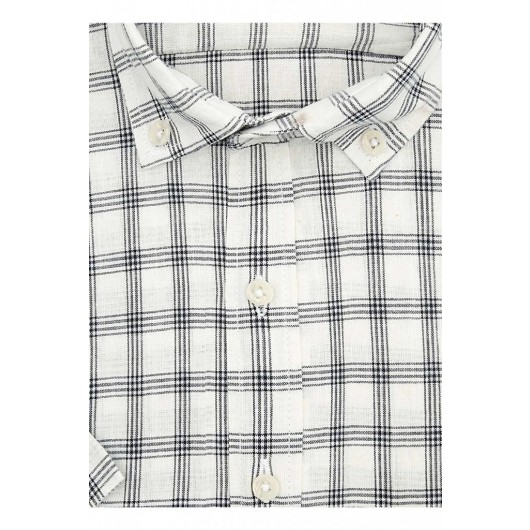 Süvari Wide Cut White Patterned Short Sleeve Shirt With Pocket