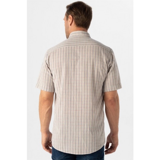 Süvari Wide Cut Patterned Brown Short Sleeve Men's Shirt