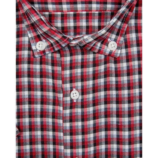 Süvari Wide Cut Patterned Short Sleeve Red Men's Shirt