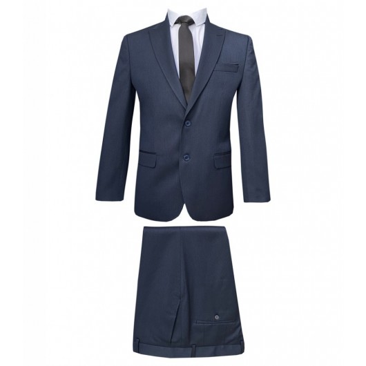 Wide Cut Patterned Navy Blue Suit- Süvari
