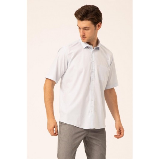 Süvari Loose Fit Plain Blue Pocket Short Sleeve Shirt