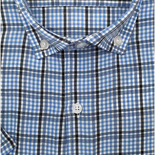 Wide Cut Short Sleeved Pocket Blue Men's Shirt