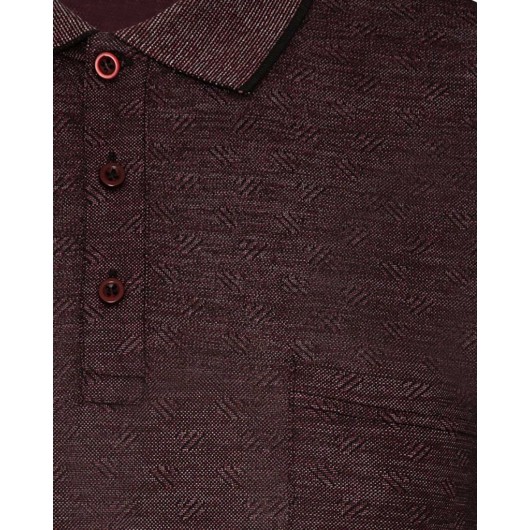 Süvari Wide Cut Polo Collar Jacquard Pocket Claret Red Men's T-Shirt
