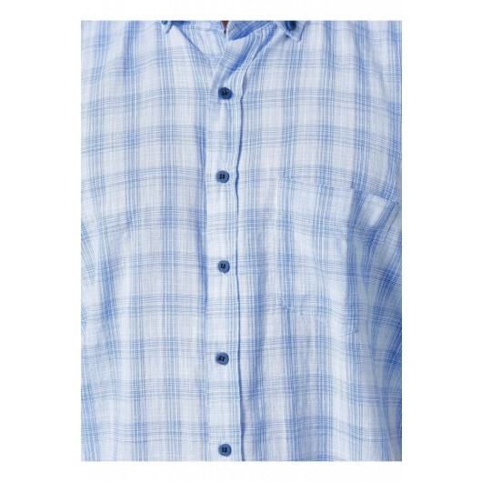 Süvari Loose Fit Full Cotton Blue Short Sleeve Men's Shirt