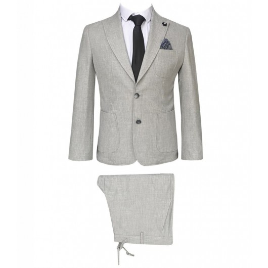 Business Slim Patterned Gray Suit - Süvari