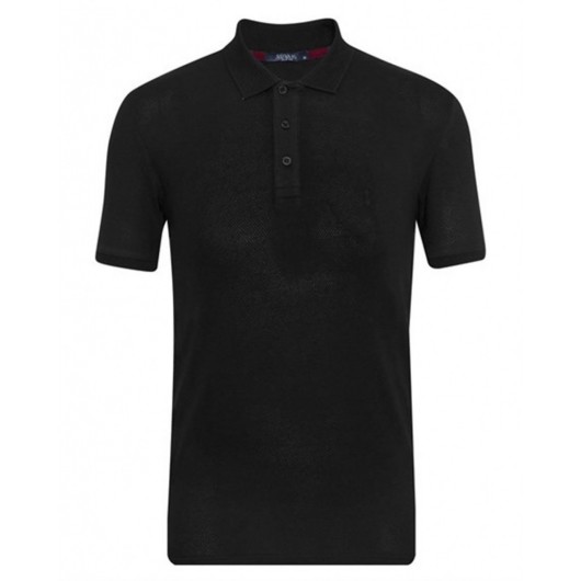Men's Oversized Honeycomb Polo Collar T-Shirt, Black Süvari