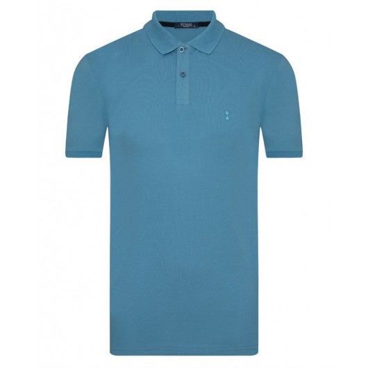 Süvari Plus Size Polo Neck Blue Men's T-Shirt