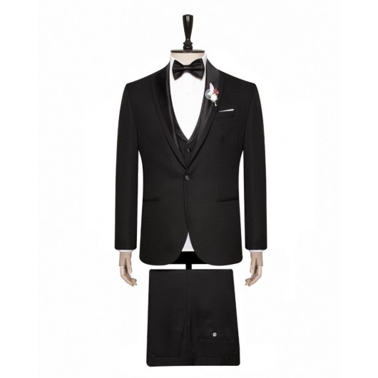 Men's Wedding Suit Set Slim Fit Blazer One Button Black Süvari
