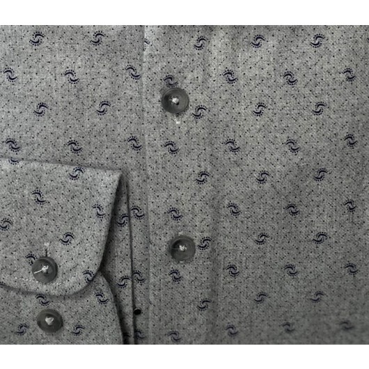Süvari Slim Fit Printed Flannel Long Gray Men's Shirt