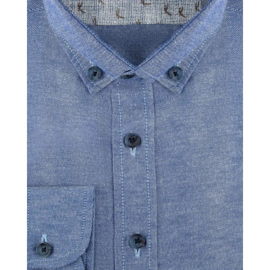 Süvari Slim Fit Oxford Long Sleeve Blue Shirt