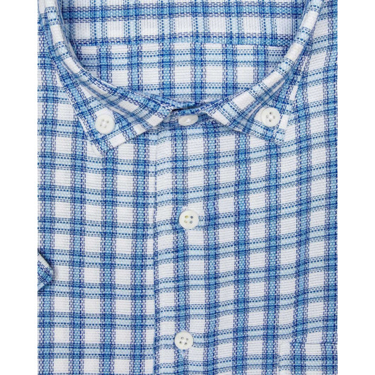 Patterned Short Sleeve Blue Men's Shirt