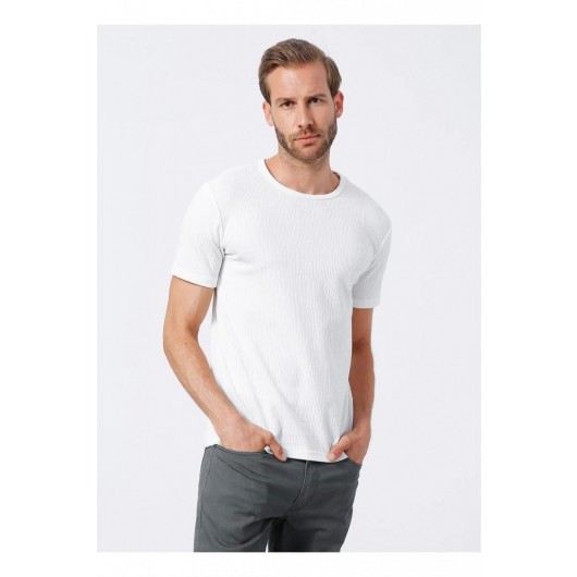 Süvari Patterned Slim Fit White Men's Tshirt