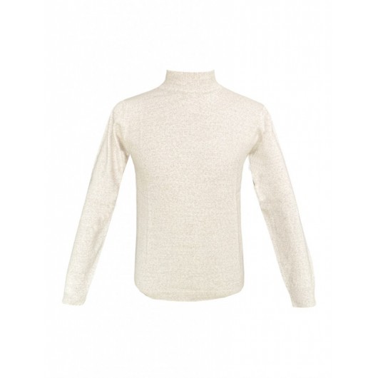 Süvari Plain Half Fisherman Wide Cut Cream Color Men's Knitwear Sweater