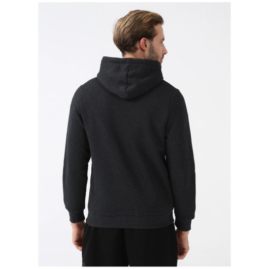 Süvari Hooded Zipper Collar Regular Fit Plain Anthracite Sweatshirt