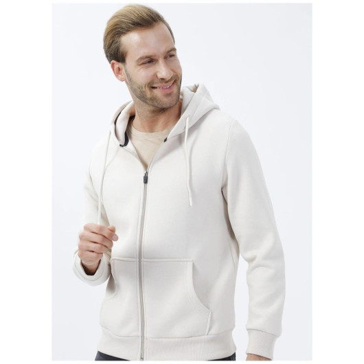 Süvari Hooded Zipper Collar Regular Fit Plain Ecru Sweatshirt