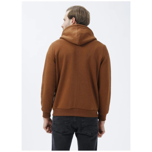 Süvari Hooded Zipper Collar Regular Fit Plain Brown Sweatshirt