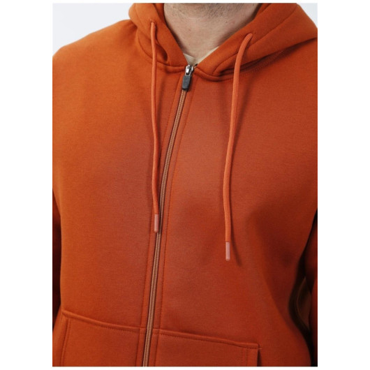Süvari Hooded Zipper Collar Regular Fit Plain Tile Sweatshirt
