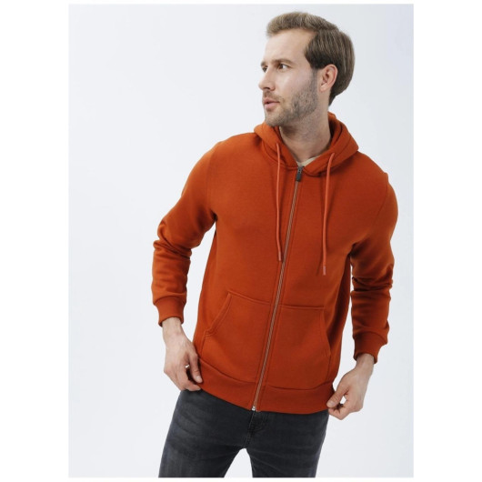 Süvari Hooded Zipper Collar Regular Fit Plain Tile Sweatshirt