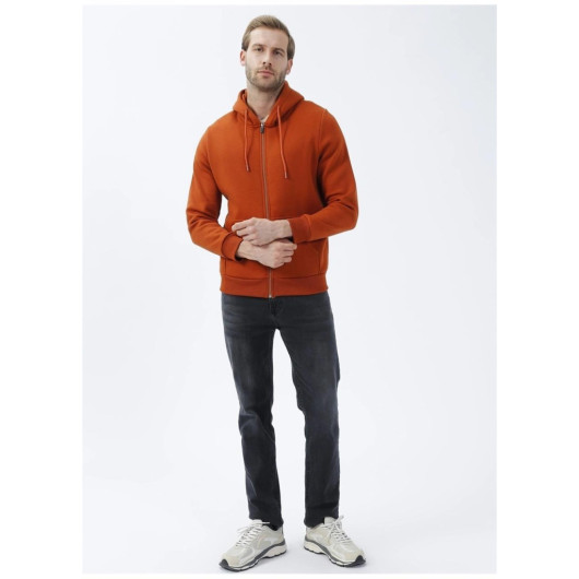 Süvari Hooded Zipper Collar Regular Fit Plain Tile Sweatshirt