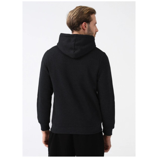 Süvari Hooded Zipper Collar Regular Fit Plain Black Sweatshirt