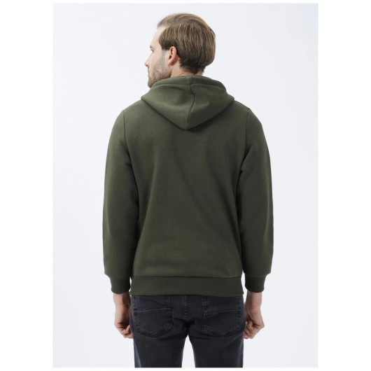 Süvari Hooded Zipper Collar Regular Fit Plain Green Sweatshirt