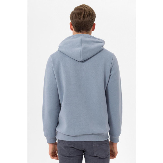 Hooded Collar Regular Fit Plain Light Blue Sweatshirt