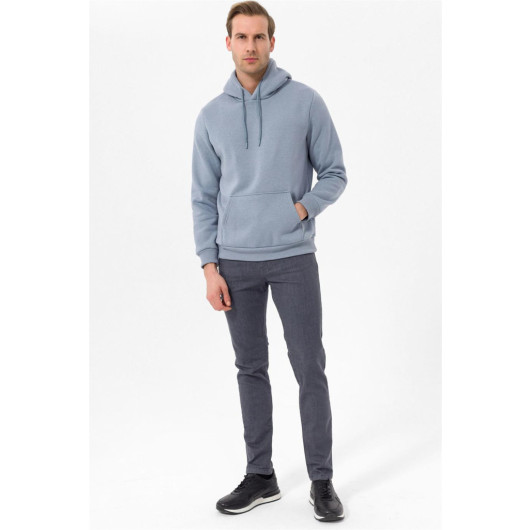 Hooded Collar Regular Fit Plain Light Blue Sweatshirt