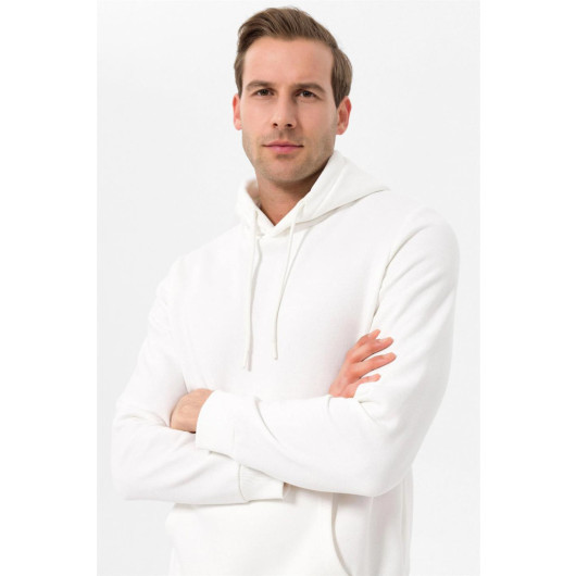 Hooded Collar Regular Fit Plain White Sweatshirt